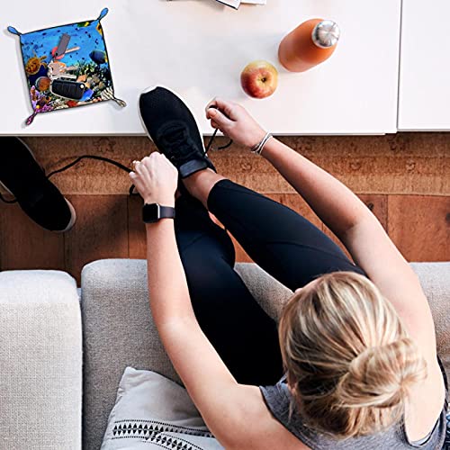 Cubitera plegable de piel sintética con ruedas para RPG Dice Gaming D & D y otros juegos de mesa, peces del mundo submarino 16 x 16 cm