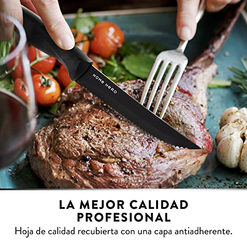 Cuchillos Carne Cuchillos de Mesa - 8 pcs Juego Cuchillos de Carne de Acero Inoxidable 21 cm - Juego de Cuchillos Chuleteros Negro - Cuchillos Sierra Mesa Cuchillos para Carne - Steak Knives Set