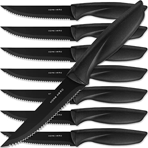 Cuchillos Carne Cuchillos de Mesa - 8 pcs Juego Cuchillos de Carne de Acero Inoxidable 21 cm - Juego de Cuchillos Chuleteros Negro - Cuchillos Sierra Mesa Cuchillos para Carne - Steak Knives Set