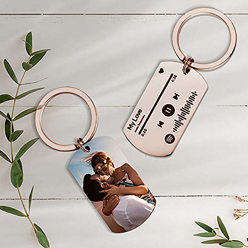 Custom Photo Keychain with Spotify Code Personalised Song & Singer Keyring Pendant Laser Engrave Stainless Steel Personalised Gift for Mother's Day Father's Day School Season Valentine Day Christmas