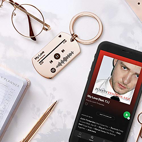 Custom Photo Keychain with Spotify Code Personalised Song & Singer Keyring Pendant Laser Engrave Stainless Steel Personalised Gift for Mother's Day Father's Day School Season Valentine Day Christmas