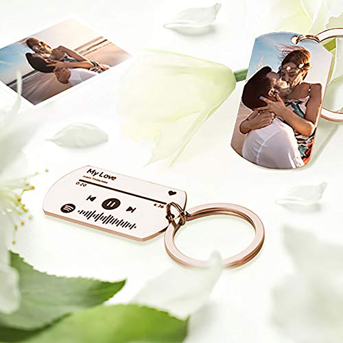 Custom Photo Keychain with Spotify Code Personalised Song & Singer Keyring Pendant Laser Engrave Stainless Steel Personalised Gift for Mother's Day Father's Day School Season Valentine Day Christmas