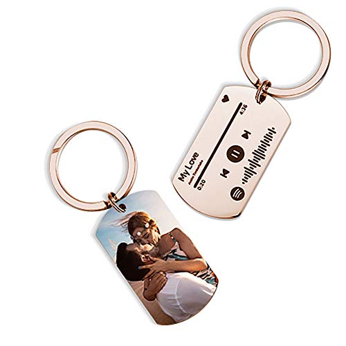 Custom Photo Keychain with Spotify Code Personalised Song & Singer Keyring Pendant Laser Engrave Stainless Steel Personalised Gift for Mother's Day Father's Day School Season Valentine Day Christmas