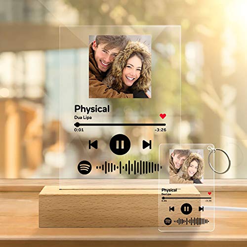 Custom Spotify Code Night Light with Personalised Song & Singer Personalised Engraved Photo Acrylic Music Board Personalised Collection Photo Album Glass Table Decor Gift for Anniversary Her Him Kids
