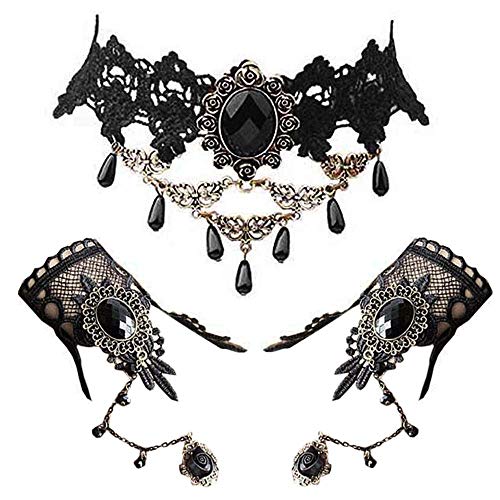 Daimay Gargantilla Negra Collar de Encaje con Conjunto de Pulsera Punk Party Gothic Vintage Lolita Hecha a Mano Pulsera Slave Retro para Mujeres - Estilo 3
