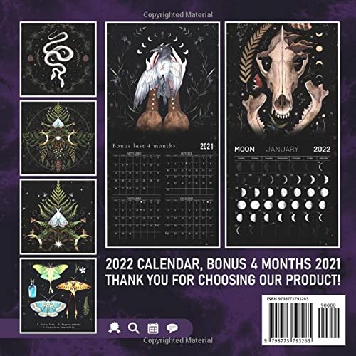 Dark Forest 2022 Lunar Calendar: Illustrated Monthly Moon, Zodiac Signs, Moon Phase Astrology | Art Squared Mini Planner | Kalendar Calendario Calendrier | BONUS Last 4 Months 2021