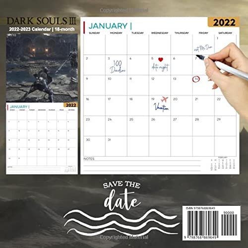 Dark Souls 3 Calendar 2022-2023: Dark Souls 3 Calendar 2022 - OFFICIAL Games calendar 2022 18 months- Planner Gifts boys girls kids and all Fans BIG SIZE 17''x11''(Kalendar Calendario Calendrier). 3