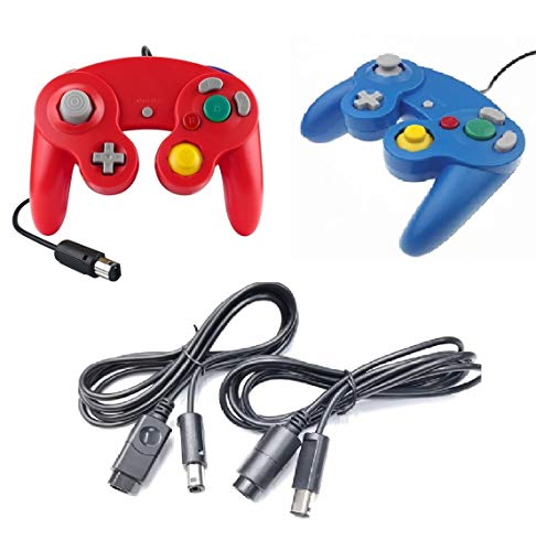 DARLINGTON & Sohns Juego de 2 mandos de color rojo y azul + cable de extensión para Nintendo Game Cube Controller GC Extensión para Nintendo Wii Cable