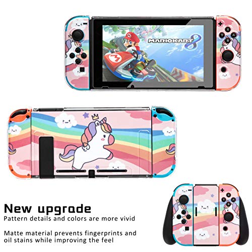 Darrnew - Skin de unicornio rosa para Nintendo Switch, diseño de dibujos animados lindos y divertidos, diseño divertido y moderno + película de vidrio templado para Nintendo Switch