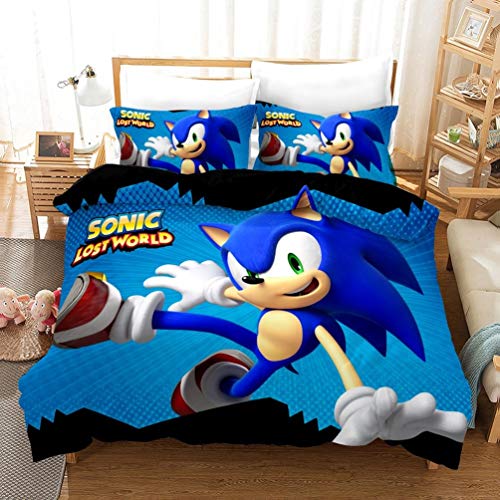 DCWE - Juego de ropa de cama - funda de edredón y funda de almohada, impresión digital 3D Sonic Anime, microfibra, ropa de cama de tres piezas, niños, Snk13., 200*200cm