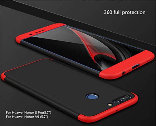 DECHYI compatibles para Funda Huawei Honor 8 Pro,(Honor V9),Cubierta + Cristal Templado Matte Ultra Slim PC Hard-Cubierta Cover Negro Rojo