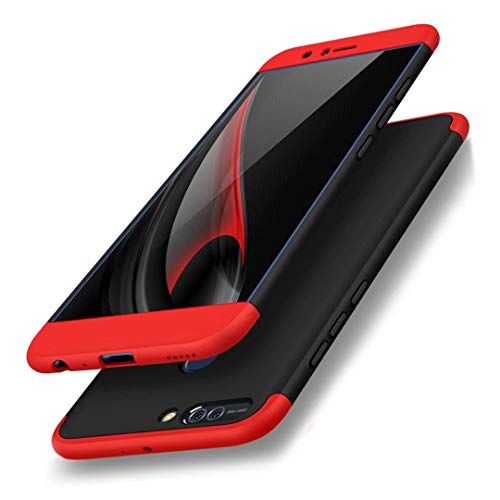DECHYI compatibles para Funda Huawei Honor 8 Pro,(Honor V9),Cubierta + Cristal Templado Matte Ultra Slim PC Hard-Cubierta Cover Negro Rojo