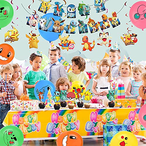 Decoración de Cumpleaños Pikachu Globos de Fiesta Pancarta de Feliz Cumpleaños Adorno para Tarta Remolinos Colgantes para Niños Pikachu Suministros de Fiesta de Cumpleaños Decoracion