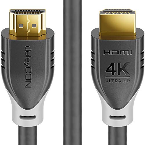 deleyCON 1m HDMI Cable 2.0 a/b - HDR 10+ UHD 2160p 4K@60Hz YUV 4:4:4 HDR HDCP 2.2 3D ARC Dolby Digital + Dolby ATMOS - Negro Gris