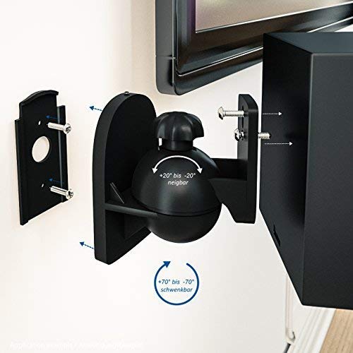 deleyCON 4X Soporte Universal para Altavoces y Bafles de Grado de Rotación + Inclinación hasta 3,5kg de Carga Instalación en Paredes y Techos - Negro