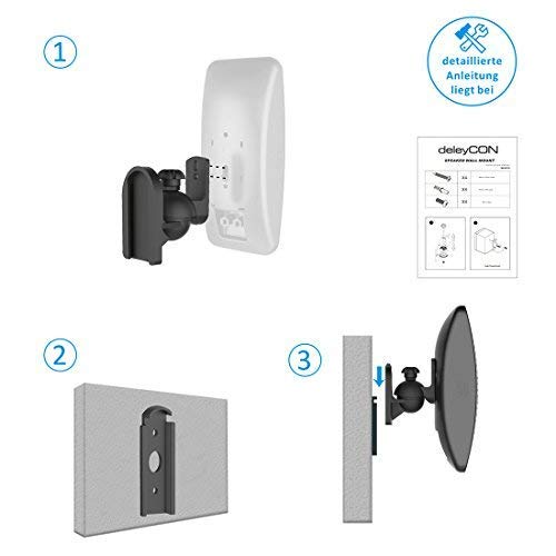 deleyCON 4X Soporte Universal para Altavoces y Bafles de Grado de Rotación + Inclinación hasta 3,5kg de Carga Instalación en Paredes y Techos - Negro