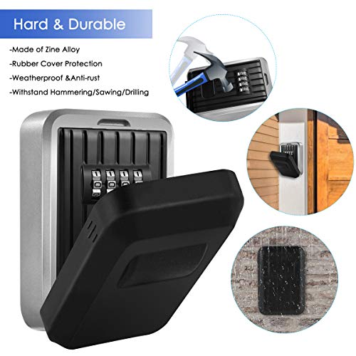 DERCLIVE 4 Digit Combination Key Lock Box Waterproof Resettable Wall Mounted Key Safe Box Storage Case for Home Office School Company