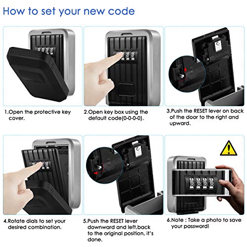 DERCLIVE 4 Digit Combination Key Lock Box Waterproof Resettable Wall Mounted Key Safe Box Storage Case for Home Office School Company