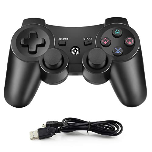 Dhaose Mando Inalámbrico para PS3, Controller Bluetooth con Doble Vibración, Wireless Rechargable Bluetooth Gamepad Remote Joystick Controller Gamepad para Playstation 3
