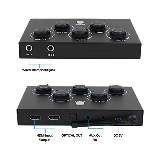DIGITNOW!Sistema portátil del mezclador del micrófono del karaoke fijado con el micrófono inalámbrico dual de la UHF,HDMI-ARC/óptico/AUX en el canto del receptor de Home Theater,amplificador, altavoz