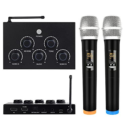 DIGITNOW!Sistema portátil del mezclador del micrófono del karaoke fijado con el micrófono inalámbrico dual de la UHF,HDMI-ARC/óptico/AUX en el canto del receptor de Home Theater,amplificador, altavoz