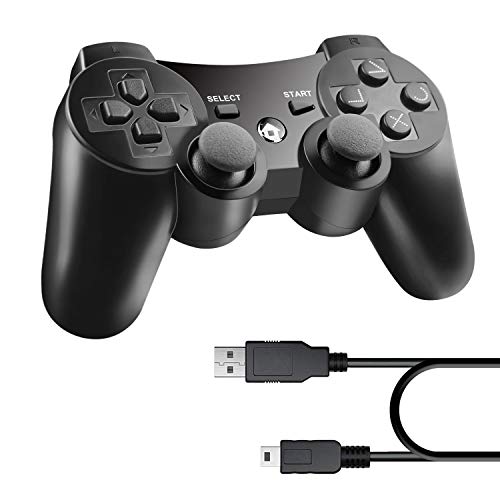 Diswoe Mando Inalámbrico para PS3 Controller Bluetooth con Función SIXAXIS y Doble Vibración, Wireless Rechargable Bluetooth Gamepad Remote Joystick Controller Gamepad para Sony PS3 Playstation 3