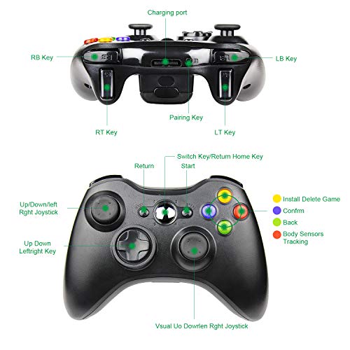 Diswoe Xbox 360 Controlador de Gamepad, Xbox 360 Inalámbrico Gamepad Controlador Joypad con Vibración Doble Ergonomía para Consola Microsoft Xbox 360, PC (Windows 10/8.1/8/7/XP)