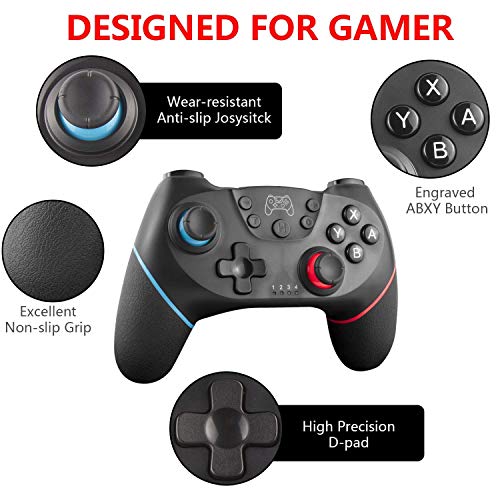 Diswoee Mando Compatible para Nintendo Switch, Wireless Bluetooth Pro Controller Inalámbrico Apoya Vibración, Turbo y Giroscopio, Controlador Compatible con Nintendo Switch/Switch Lite/PC