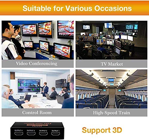 Divisor HDMI 1 Entrada 4 Salida 3D 4K 1080P Distribuidor HDMI Divisor 1 x 4 HDCP 1.4 Amplificador de distribución HDMI con Cable USB Compatible con PC PS3 HDTV Proyector BLU-Ray DVD