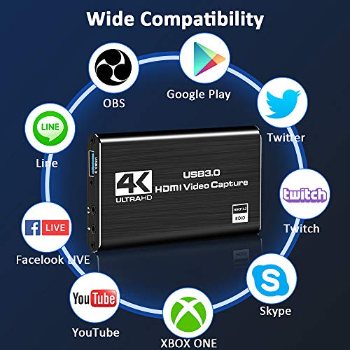 DIWUER Capturadora de Video Audio HDMI, 4K HDMI a USB3.0 Convertidor 1080P 60FPS, Edite Video Audio/Juego/Transmisión Capture para PS4 PS5, Nintendo Switch, Wii, Xbox One