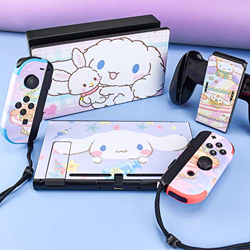 DLseego Compatible with Switch Skin Stickers, Conjunto Completo de Pegatinas Cubierta Adhesiva Dibujos Linda Animados Cinnamon Dog Kit de protección para Switch Consola Joy-con-Púrpura