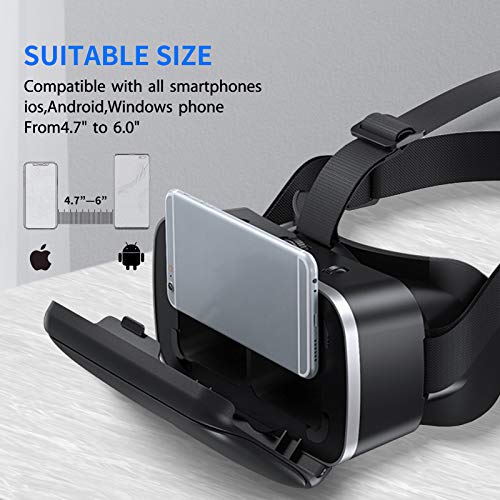 DLseego compatibles con Auriculares de Realidad Virtual, Control Remoto 3D, Gafas de Realidad Virtual HD, cómoda Distancia Ajustable para teléfonos de 3,5 a 6,0 Pulgadas,Negro