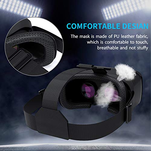 DLseego compatibles con Auriculares de Realidad Virtual, Control Remoto 3D, Gafas de Realidad Virtual HD, cómoda Distancia Ajustable para teléfonos de 3,5 a 6,0 Pulgadas,Negro