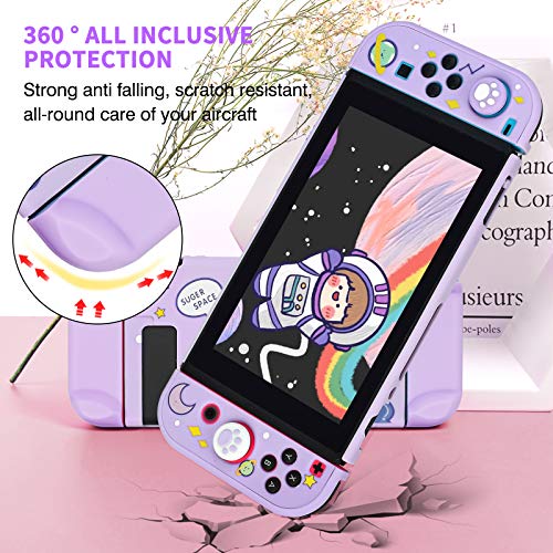 DLseego Funda protectora acoplable compatible con interruptor, diseño bonito con 2 protectores de pantalla de cristal y 4 empuñaduras para el pulgar, color morado