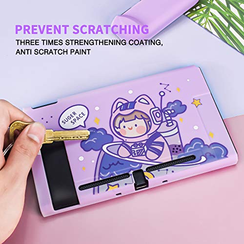 DLseego Funda protectora acoplable compatible con interruptor, diseño bonito con 2 protectores de pantalla de cristal y 4 empuñaduras para el pulgar, color morado