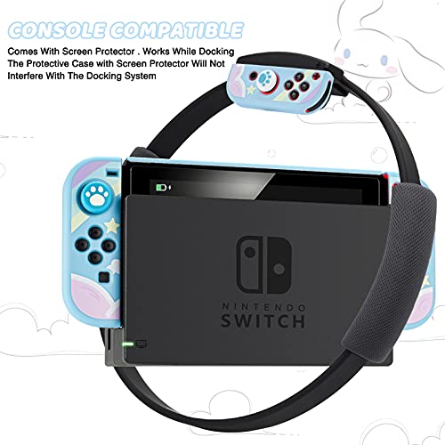 DLseego Funda Protectora para Switch, Funda Acoplable de TPU Mate Funda Resistente a los Golpes con 2 Tapas Suaves de Silicona para la Consola Switch y Joy-con - Azul