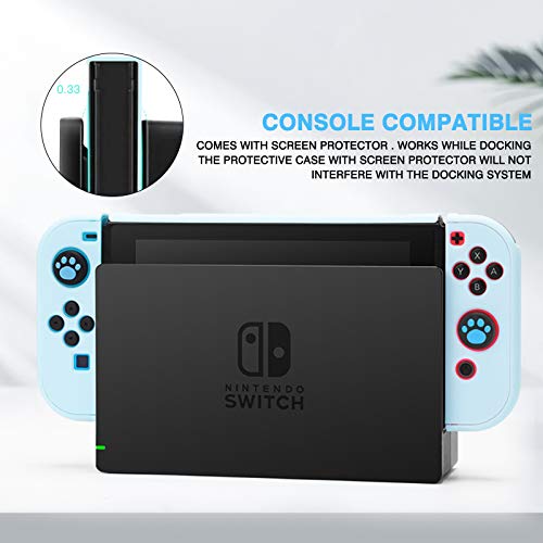 DLseego Switch - Funda protectora completa compatible con controladores de interruptor Joy-Con con protector de pantalla de cristal, anti-arañazos [Baby Skin Touch] Grip Cover - Azul
