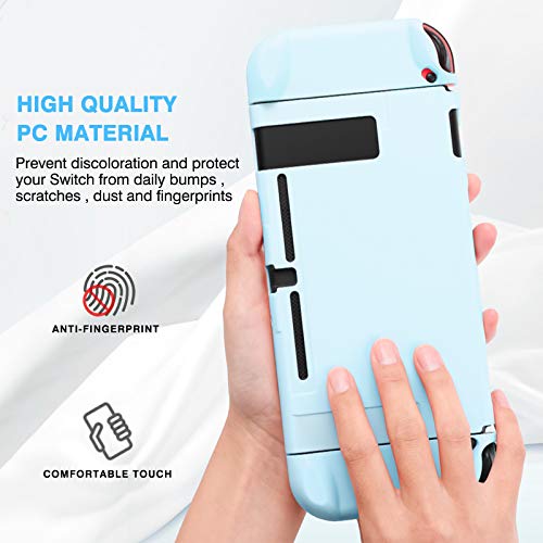 DLseego Switch - Funda protectora completa compatible con controladores de interruptor Joy-Con con protector de pantalla de cristal, anti-arañazos [Baby Skin Touch] Grip Cover - Azul