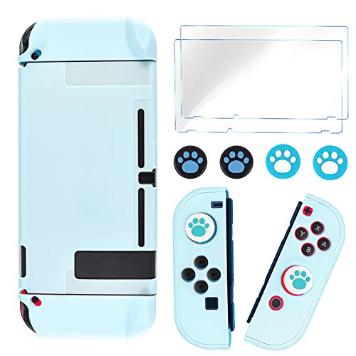 DLseego Switch - Funda protectora completa compatible con controladores de interruptor Joy-Con con protector de pantalla de cristal, anti-arañazos [Baby Skin Touch] Grip Cover - Azul