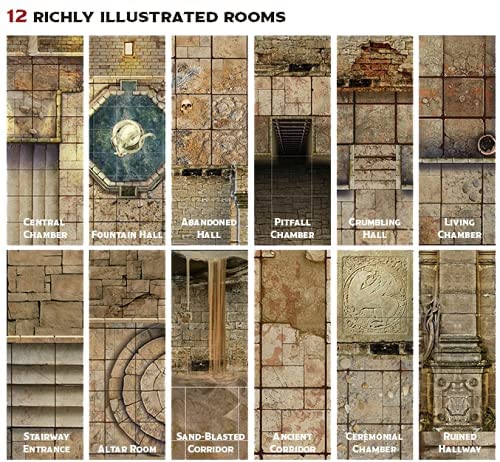 DnD Dungeon Terrain RPG – Alfombrillas de batalla 3D para juegos de rol, configuración rápida de azulejos de mapa y almacenamiento fácil con cuadrícula cuadrada de Mazmorras y dragones Templo