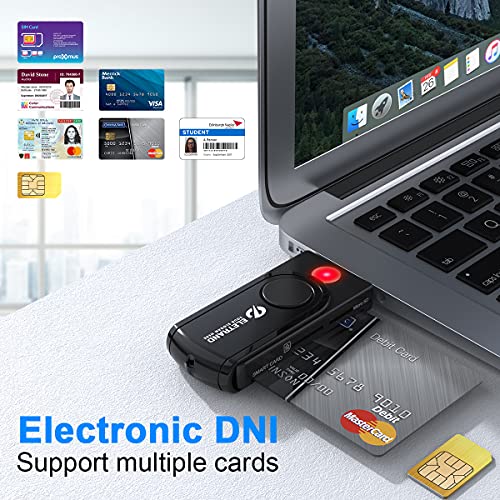 DNI Electronico Lector Tarjetas Crédito, CAC Inteligente Lector de Tarjetas USB Compatible con Tarjetas SIM, SD, Micro SD, M2 y MS, Plug & Play, Compatible con Windows, Driver-Free