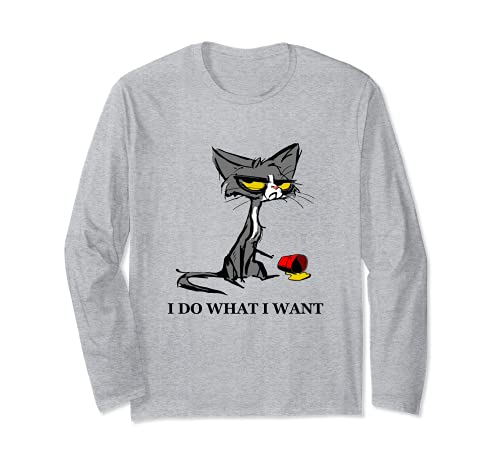 Do What I Want Grey Cat Taza roja divertida y molesta gato gris Manga Larga