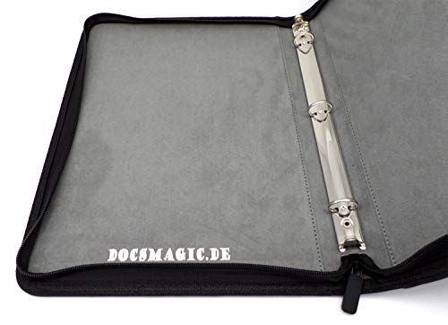 docsmagic.de 3-Ring Premium Zip-Album Black + 25 18-Pocket Sideloading Pages - Álbum para Tarjetas + Pagina - Negra - PKM - YGO - MTG