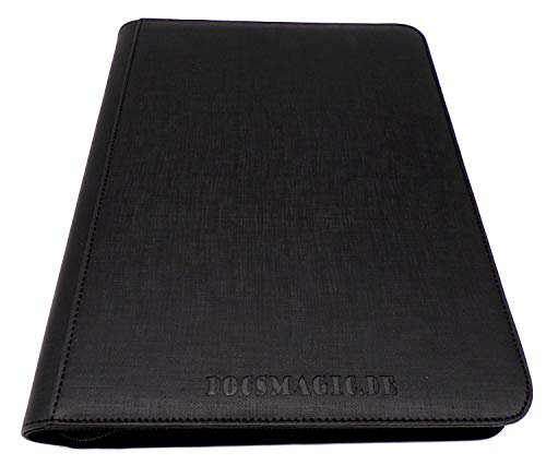 docsmagic.de 3-Ring Premium Zip-Album Black + 25 18-Pocket Sideloading Pages - Álbum para Tarjetas + Pagina - Negra - PKM - YGO - MTG