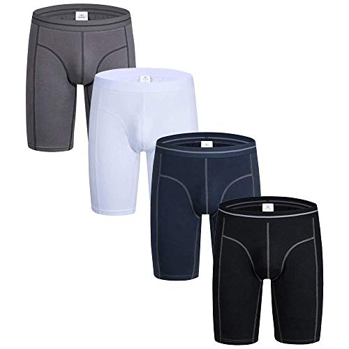 DODOMIAN Calzoncillos tipo bóxer para hombre, paquete de 4 calzoncillos de algodón sin montar, ropa interior abierta con bolsa (paquete de 4: negro, gris, azul, blanco, XL)