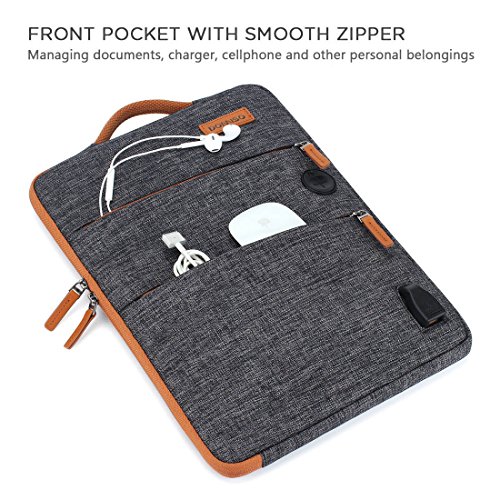 DOMISO 14 Pulgadas Funda Protectora Bolso de Bandolera para Ordenadores Portatiles Tableta 14 Pulgadas/Ultrabook/Apple/Lenovo/Acer/ASUS/HP/DELL/Toshiba, con Puerto de Carga USB, Gris Oscuro