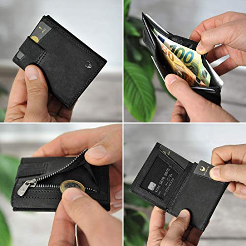 DONBOLSO Wallet 2 - Cartera Delgada con Monedero, con Protección RFID, hasta 12 Tarjetas, Unisex, Color Negro