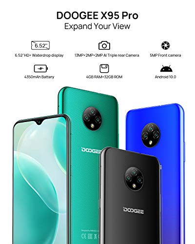 DOOGEE X95 PRO [2021] 4GB RAM+32GB ROM Movil 4G, 4350mAh Android 10 Moviles Libres Baratos, Pantalla 6,52 Pulgadas 19:9, 4G Smartphone Helio A20, Triple Cámara 13MP+ cámara frontal 5MP, Face ID -Verde