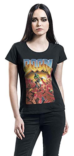 Doom Classic Boxart Mujer Camiseta Negro L, 100% algodón, Regular