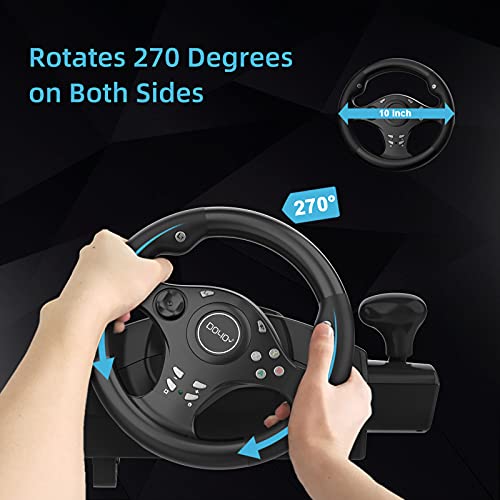 DOYO Volante de Carreras Juegos con Pedales y Palanca de Cambios 270 Grados Volante para Simulador de Conduccion para PS5, PC, PS 3, Xbox 360, PS4, Xbox ONE, Android, Nintendo Switch